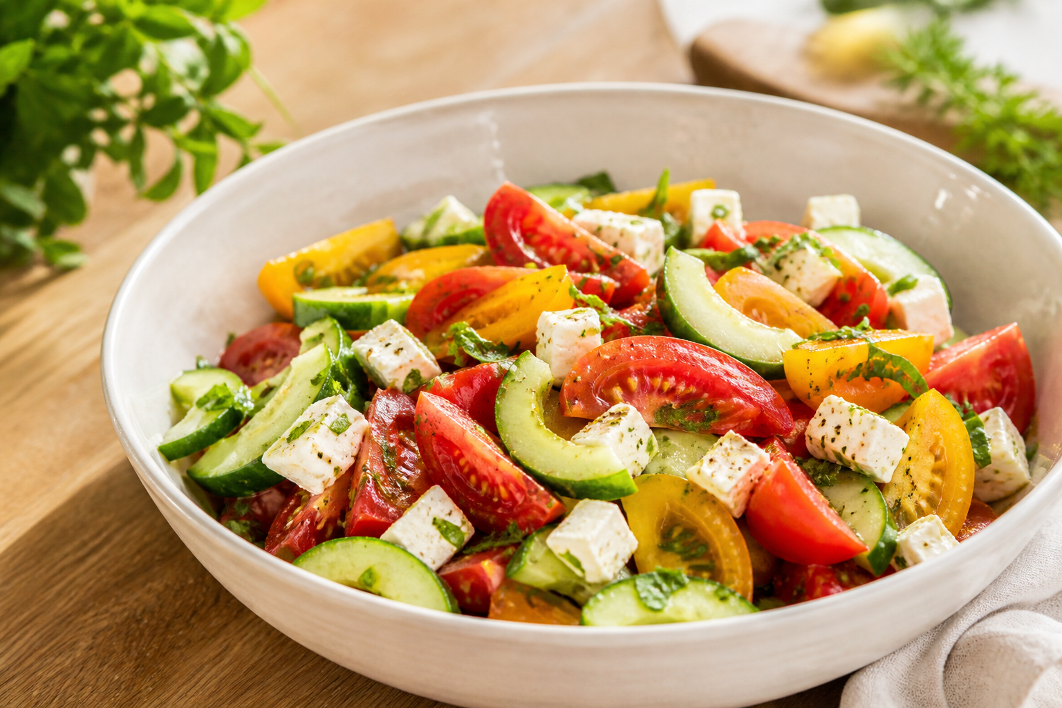 Salade tomate concombre feta : la recette fraîche et équilibrée